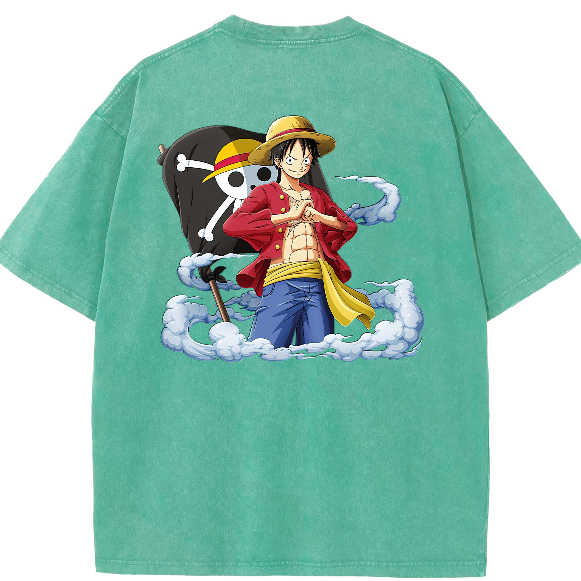 ワンピース モンキー・D・ルフィ ONE PIECE Monkey D. Luffy 綿100% ヴィンテージ風 半袖Tシャツ（背面プリント）